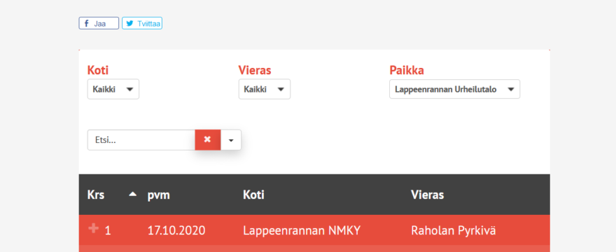 Namikan sarjaohjelma Miehet 1B – divisioona 2020 – 2021 julkaistu.