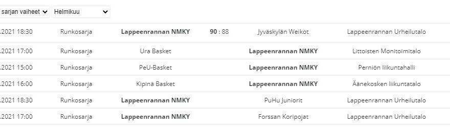 Seuraavat kotiottelut 25.2. ja 28.2.